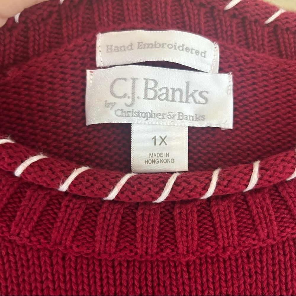 CJ Banks hand embroidered red star sweater 1X - Picture 5 of 8